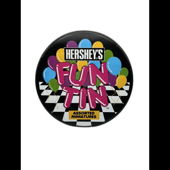 Vintage 1997 Hershey's Fun Tin Assorted Miniatures Round Storage Tin 5.3oz Used - Picture 4 of 4